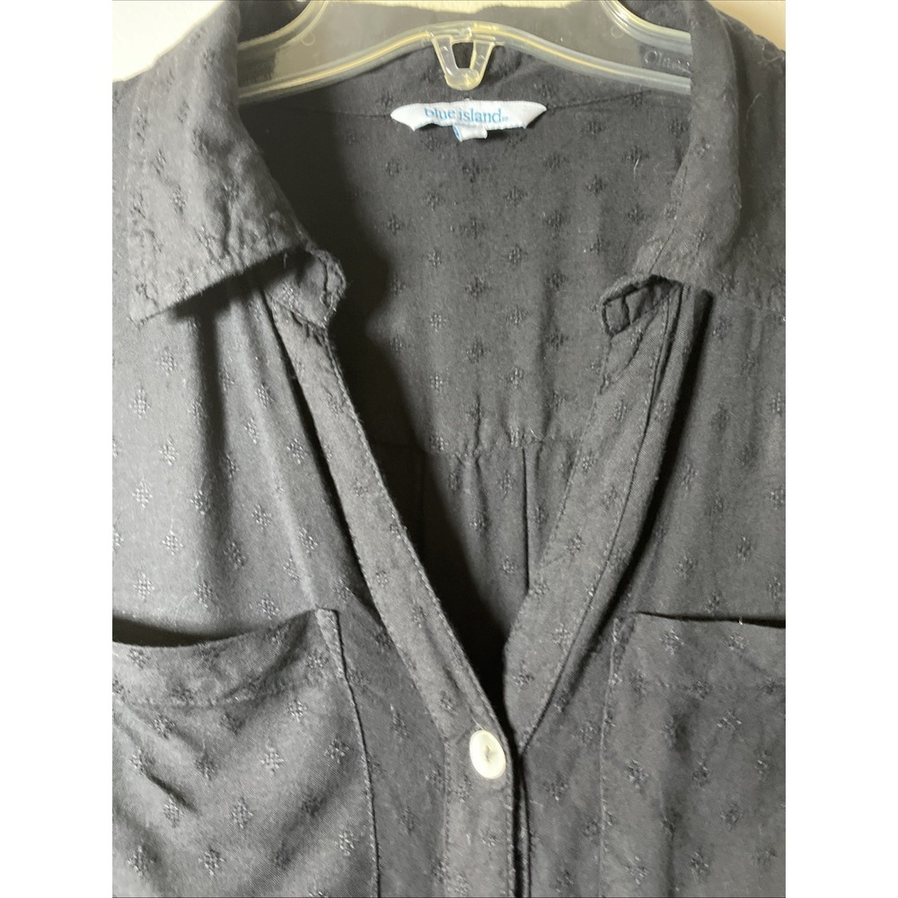 Blue Island Black Textured Button Front Shirt Dress Beach Pool Cover Up Large - Picture 2 of 10